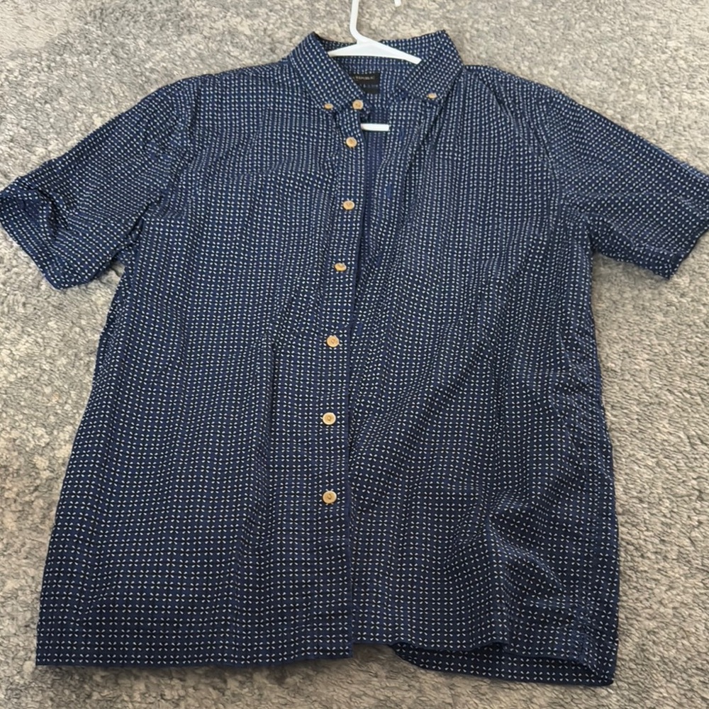 Banana Republic Blue Casual Button Down Shirt with Mandarin Collar